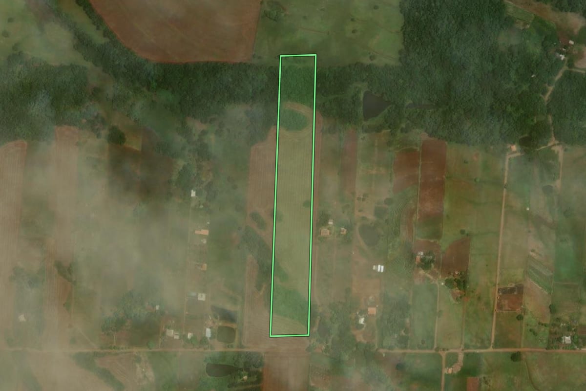 Imagem de satélite do imóvel rural em Jataizinho (PR), com o contorno declarado no CAR desenhado por cima.