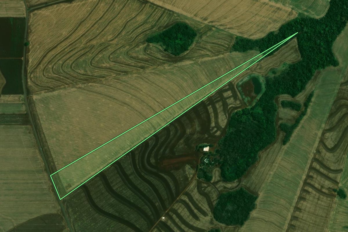 Imagem de satélite do imóvel rural em Jesuítas (PR), com o contorno declarado no CAR desenhado por cima.