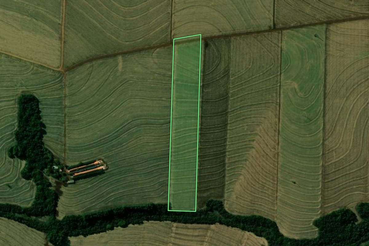 Imagem de satélite do imóvel rural em Jesuítas (PR), com o contorno declarado no CAR desenhado por cima.