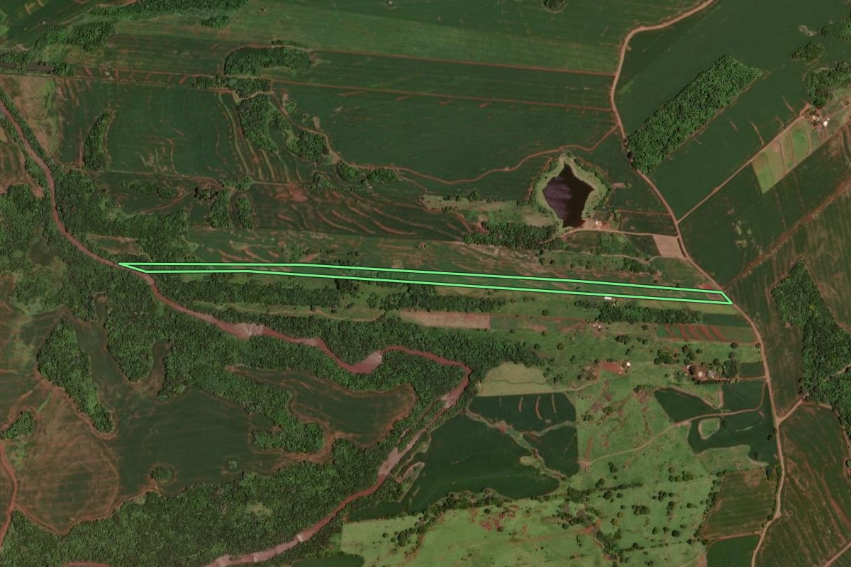 Imagem de satélite do imóvel rural em Jesuítas (PR), com o contorno declarado no CAR desenhado por cima.