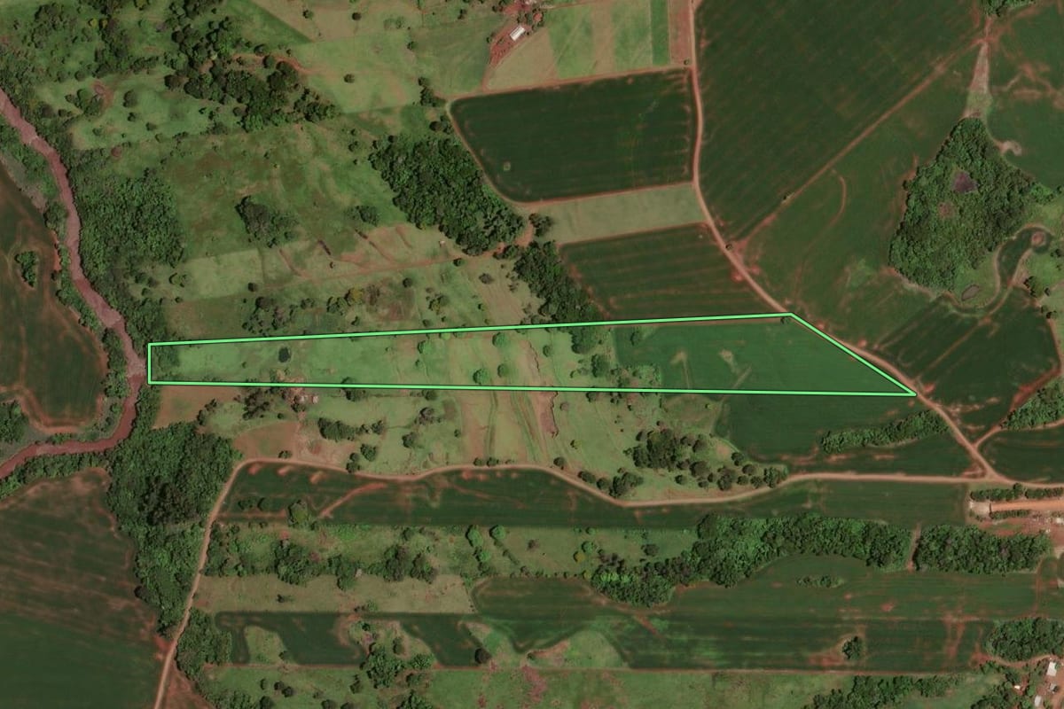 Imagem de satélite do imóvel rural em Jesuítas (PR), com o contorno declarado no CAR desenhado por cima.