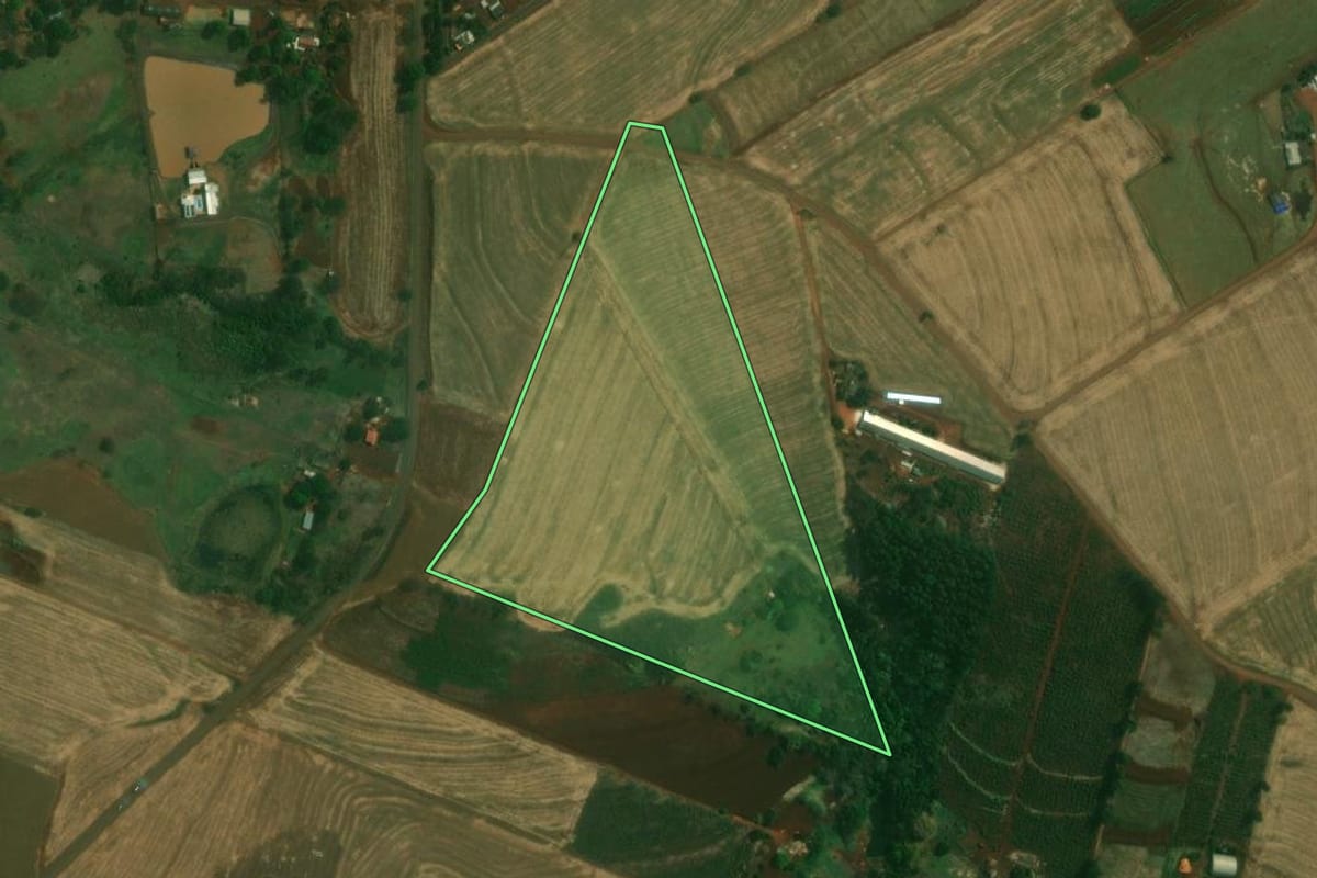 Imagem de satélite do imóvel rural em Jesuítas (PR), com o contorno declarado no CAR desenhado por cima.