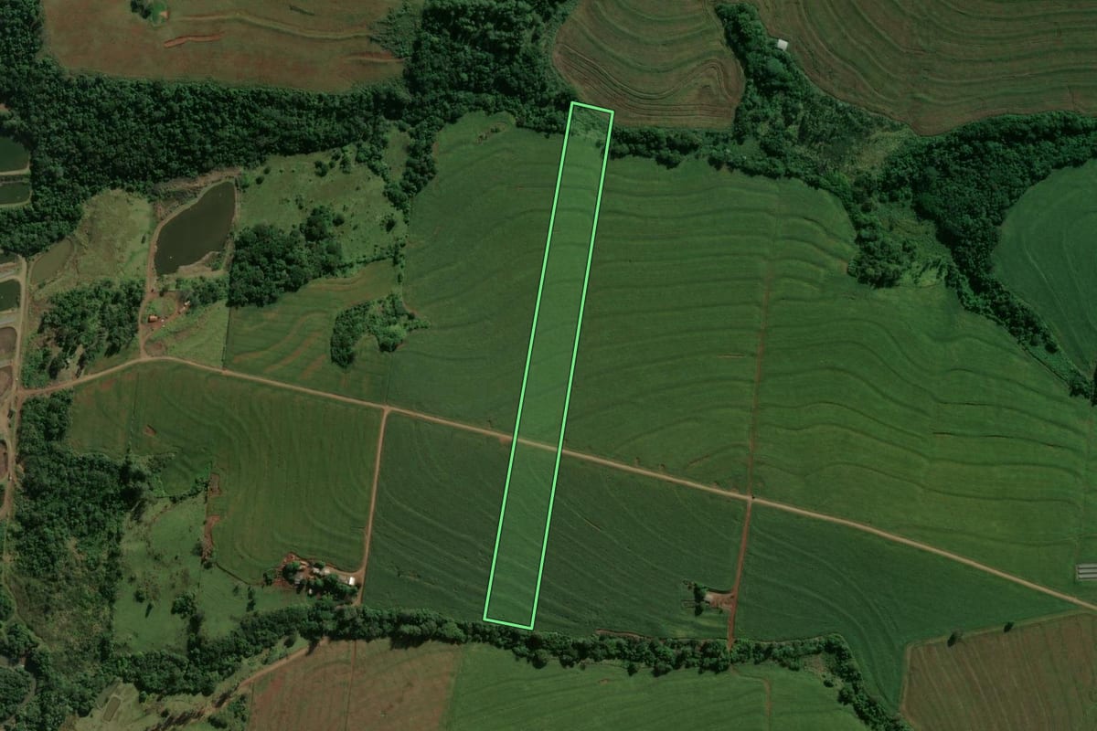 Imagem de satélite do imóvel rural em Jesuítas (PR), com o contorno declarado no CAR desenhado por cima.