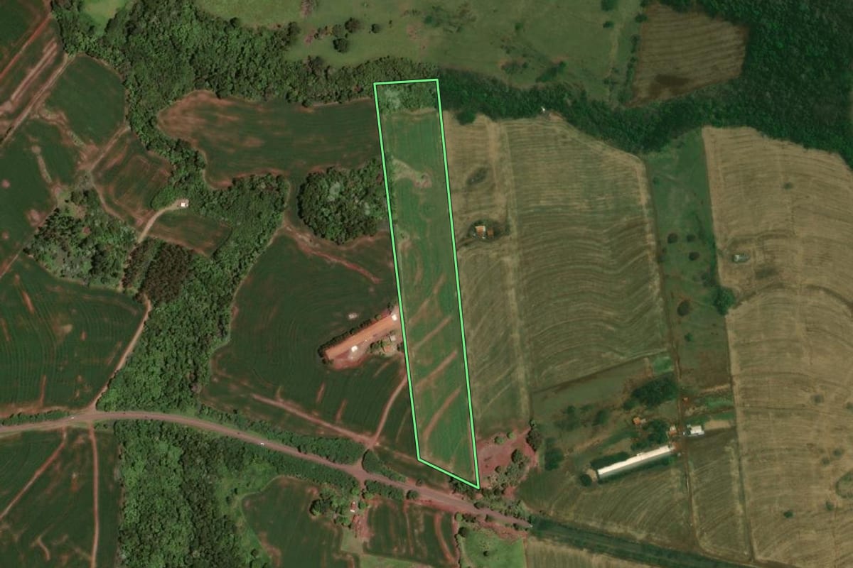 Imagem de satélite do imóvel rural em Jesuítas (PR), com o contorno declarado no CAR desenhado por cima.