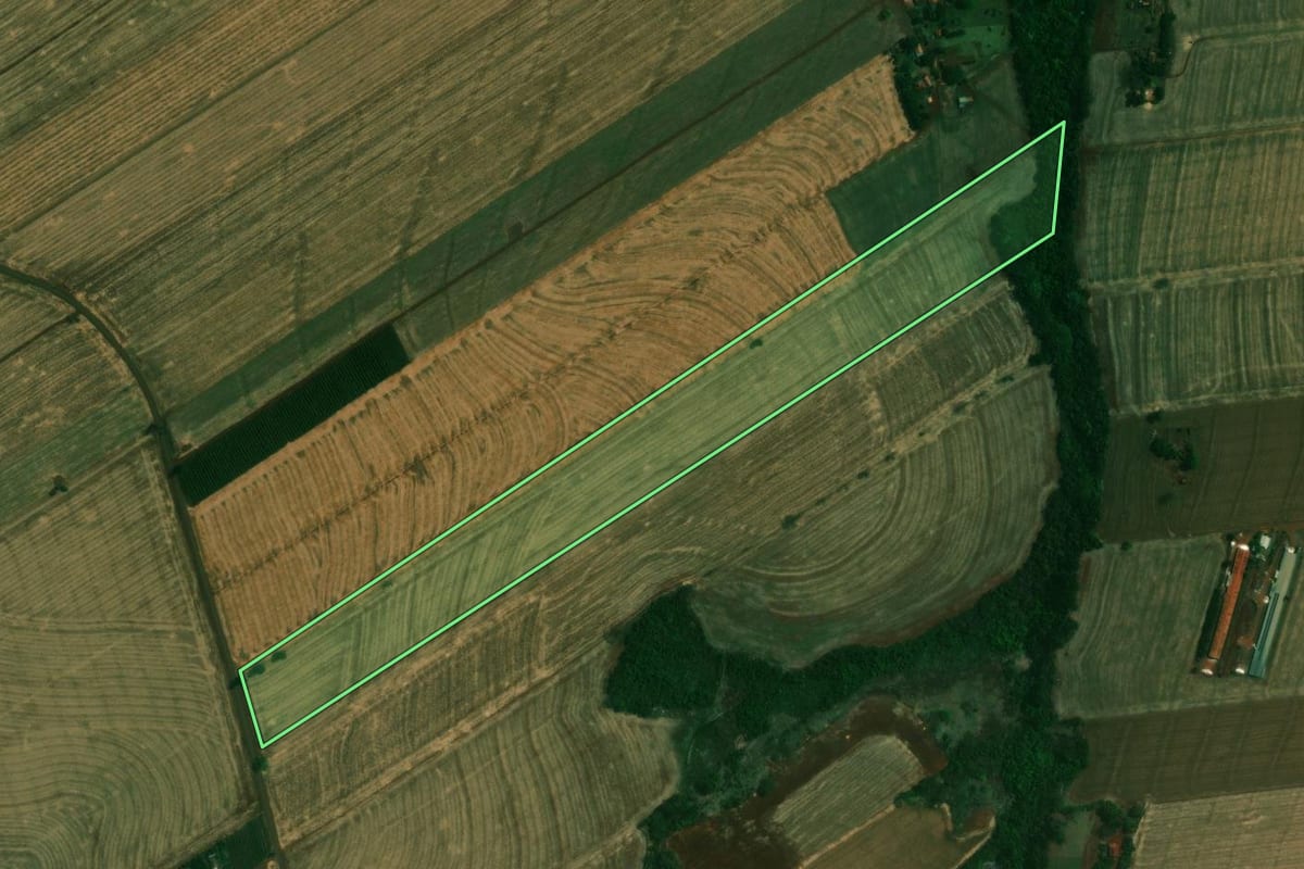 Imagem de satélite do imóvel rural em Jesuítas (PR), com o contorno declarado no CAR desenhado por cima.