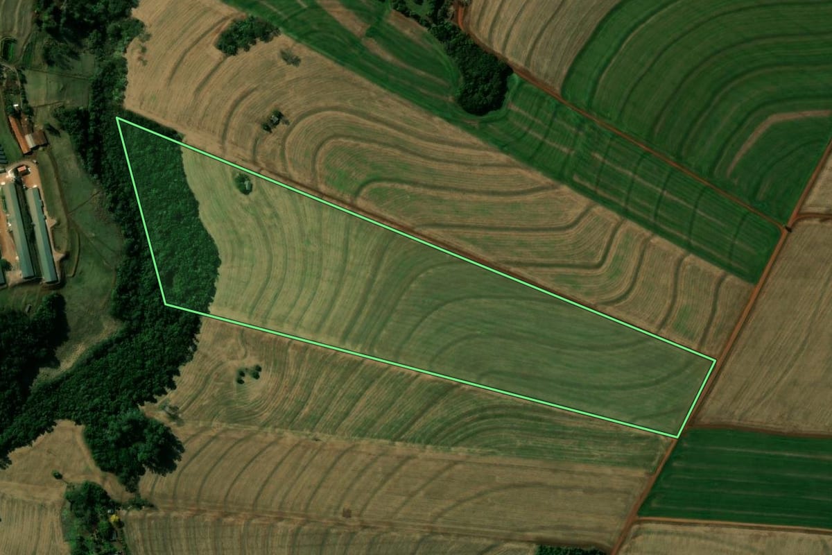Imagem de satélite do imóvel rural em Jesuítas (PR), com o contorno declarado no CAR desenhado por cima.