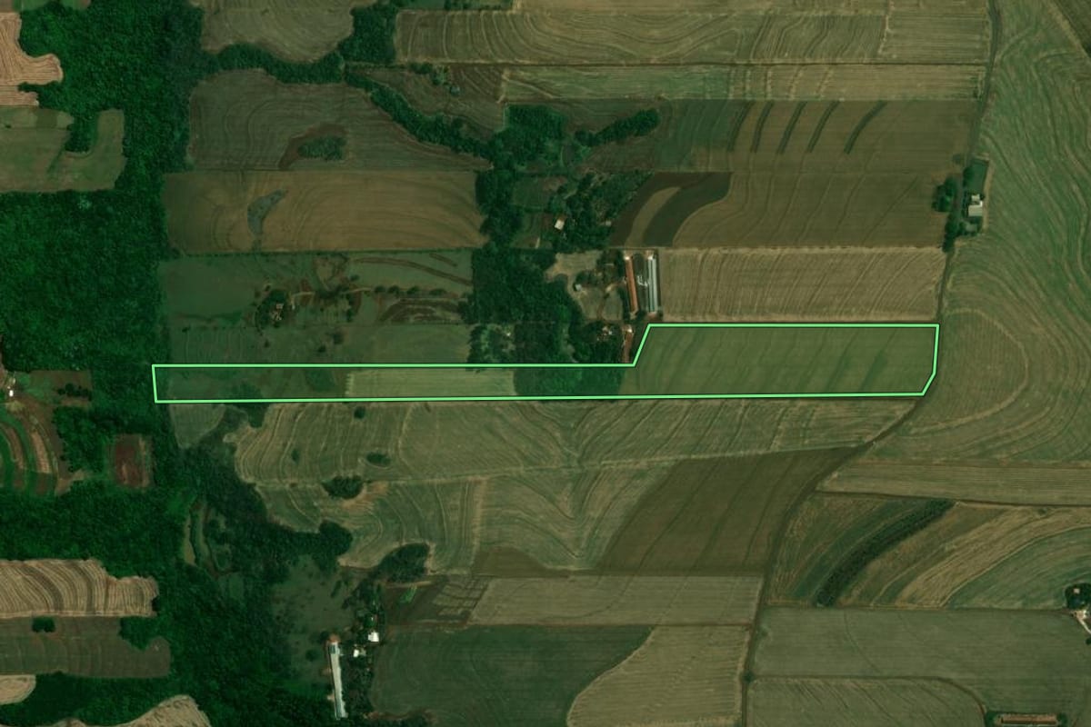 Imagem de satélite do imóvel rural em Jesuítas (PR), com o contorno declarado no CAR desenhado por cima.