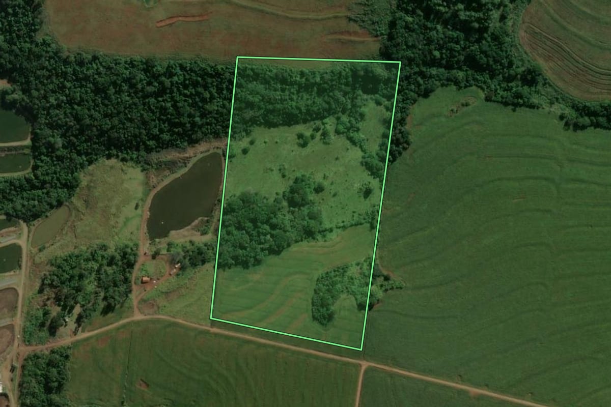 Imagem de satélite do imóvel rural em Jesuítas (PR), com o contorno declarado no CAR desenhado por cima.