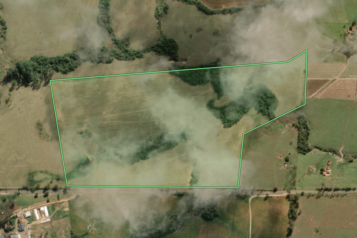 Imagem de satélite do imóvel rural em Jundiaí do Sul (PR), com o contorno declarado no CAR desenhado por cima.