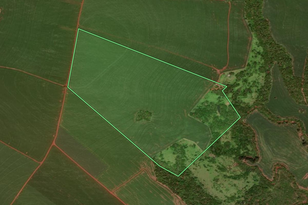 Imagem de satélite do imóvel rural em Juranda (PR), com o contorno declarado no CAR desenhado por cima.