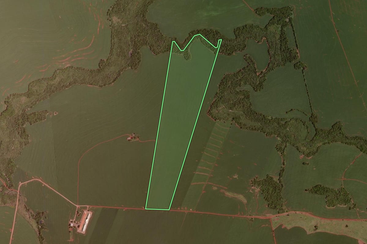 Imagem de satélite do imóvel rural em Juranda (PR), com o contorno declarado no CAR desenhado por cima.