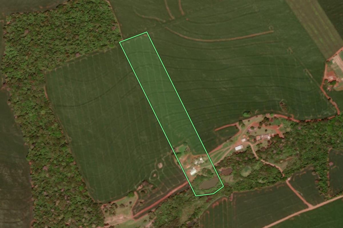 Imagem de satélite do imóvel rural em Juranda (PR), com o contorno declarado no CAR desenhado por cima.