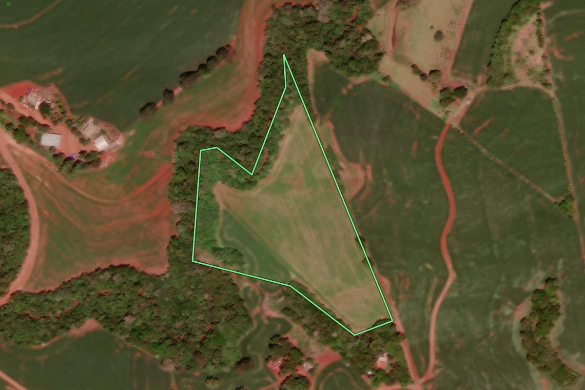 Imagem de satélite do imóvel rural em Juranda (PR), com o contorno declarado no CAR desenhado por cima.