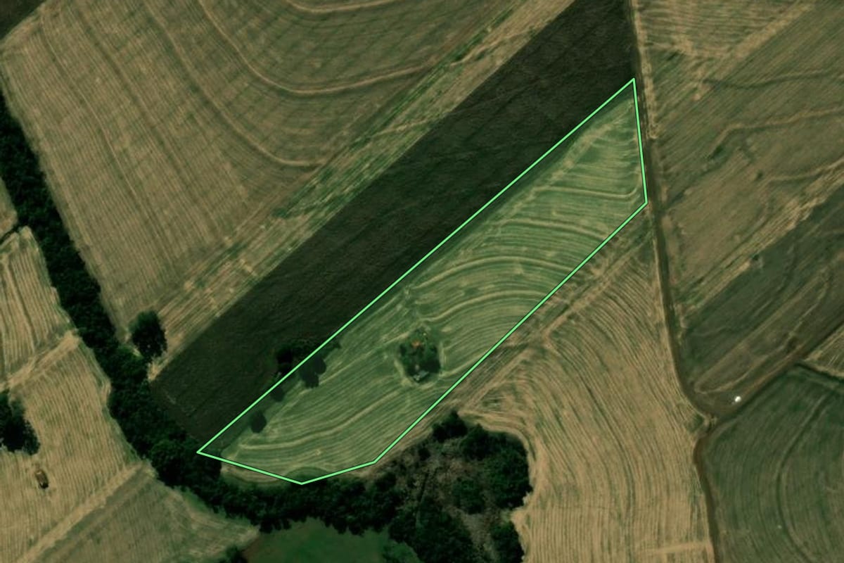 Imagem de satélite do imóvel rural em Kaloré (PR), com o contorno declarado no CAR desenhado por cima.