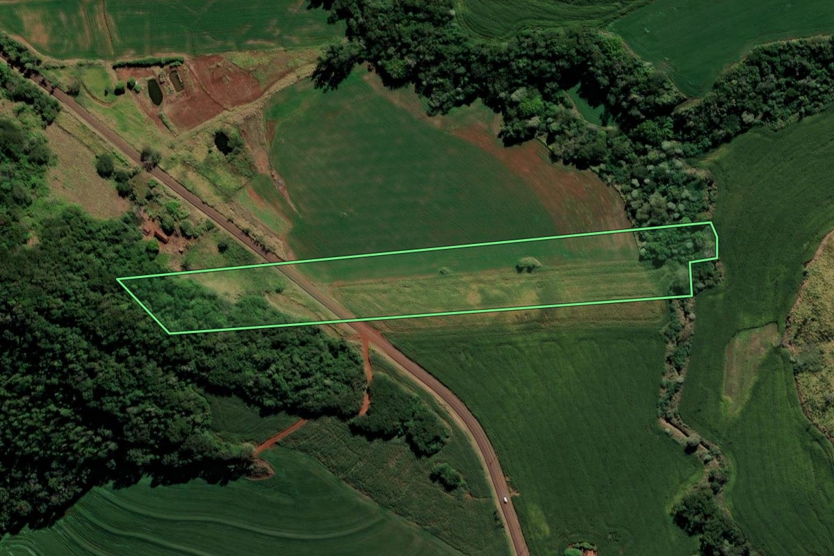 Imagem de satélite do imóvel rural em Kaloré (PR), com o contorno declarado no CAR desenhado por cima.