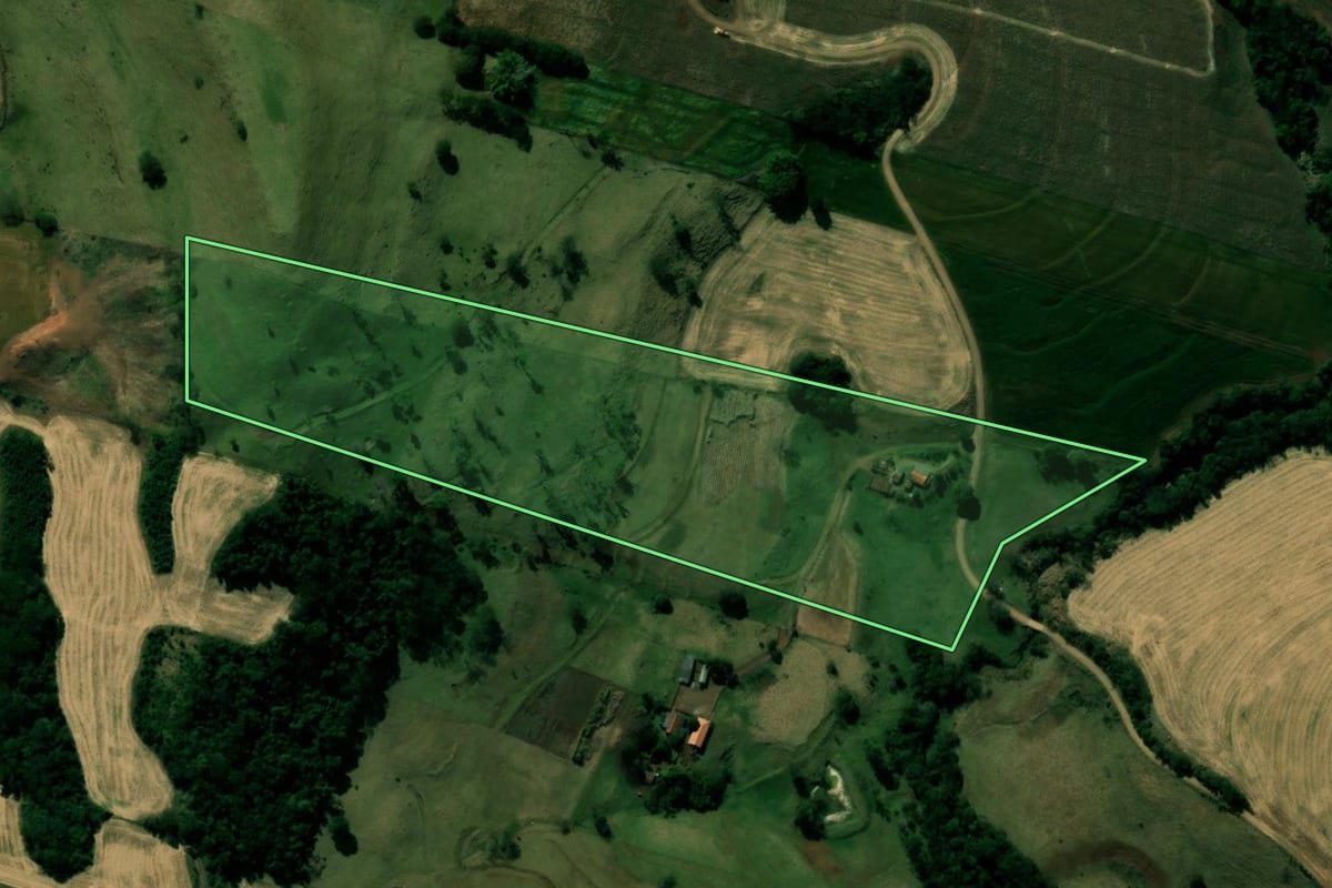 Imagem de satélite do imóvel rural em Kaloré (PR), com o contorno declarado no CAR desenhado por cima.