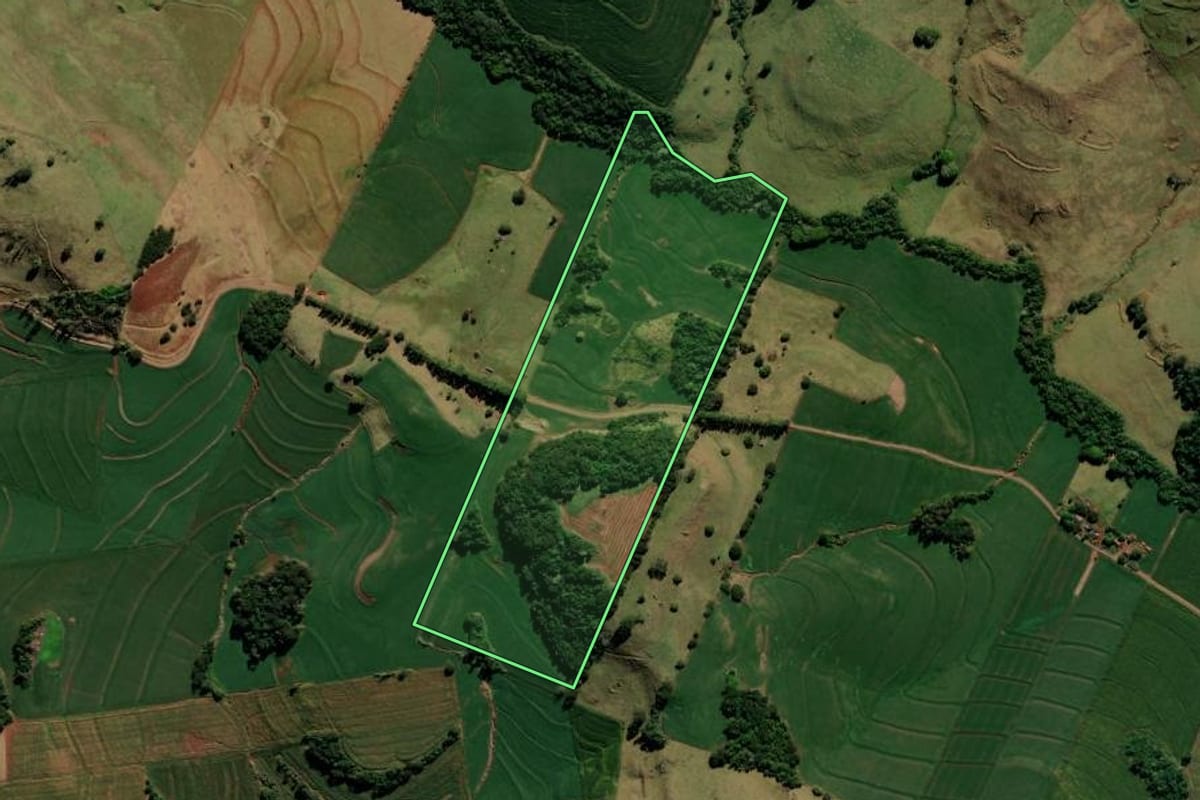 Imagem de satélite do imóvel rural em Kaloré (PR), com o contorno declarado no CAR desenhado por cima.