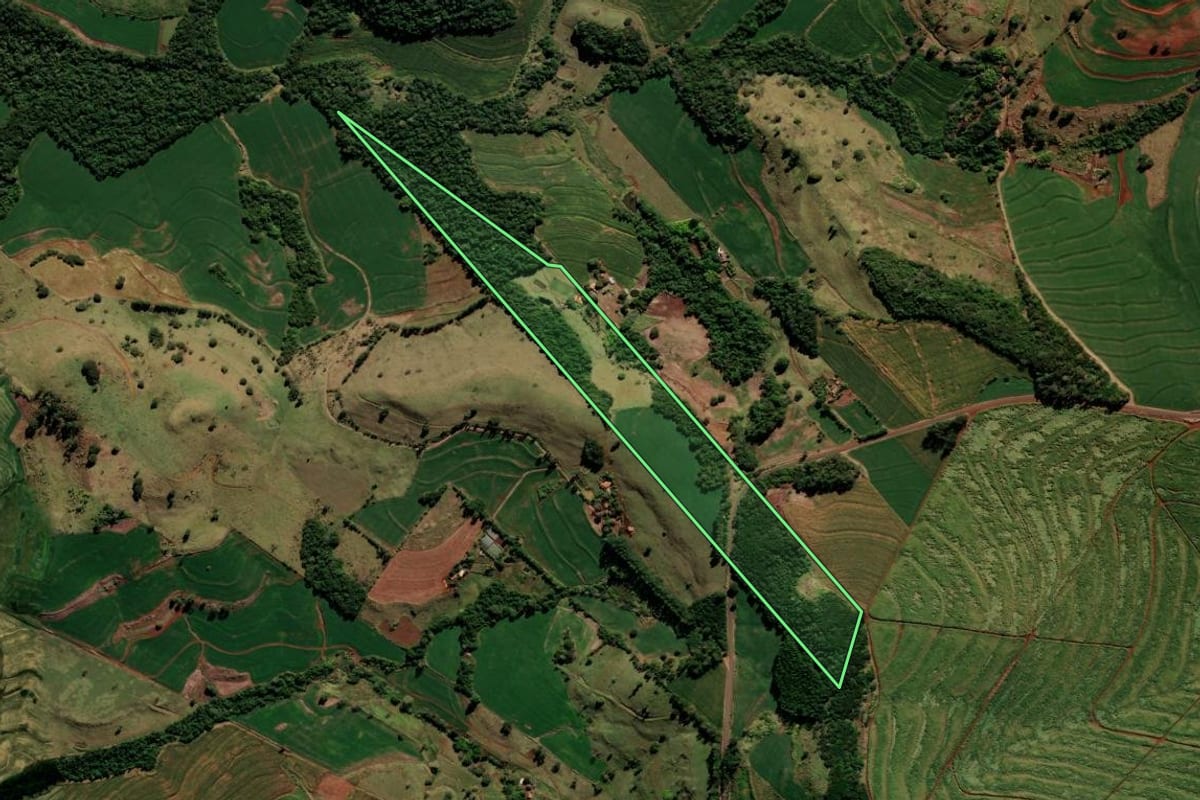 Imagem de satélite do imóvel rural em Kaloré (PR), com o contorno declarado no CAR desenhado por cima.