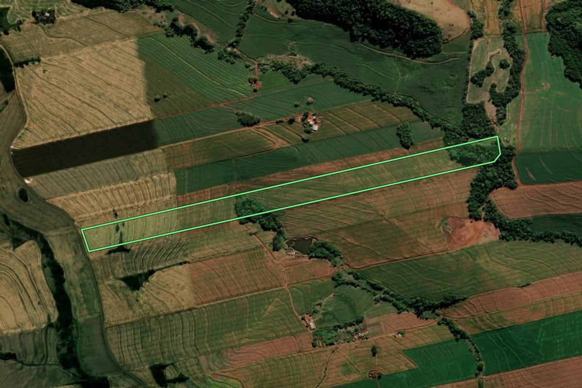 Imagem de satélite do imóvel rural em Kaloré (PR), com o contorno declarado no CAR desenhado por cima.