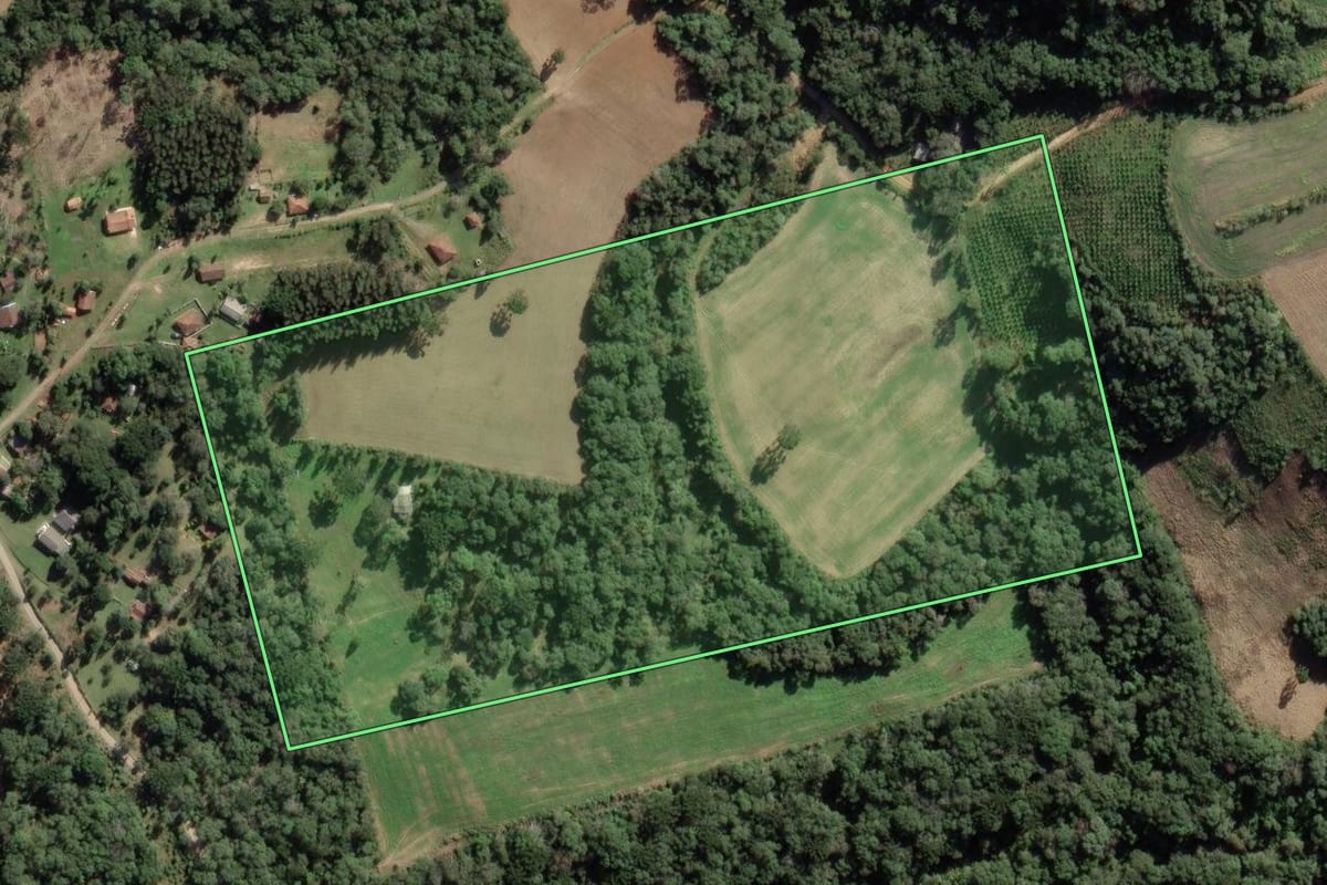 Imagem de satélite do imóvel rural em Lapa (PR), com o contorno declarado no CAR desenhado por cima.