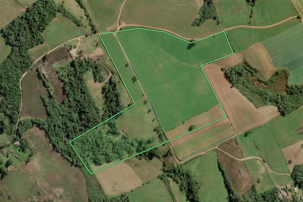 Imagem de satélite do imóvel rural em Lapa (PR), com o contorno declarado no CAR desenhado por cima.