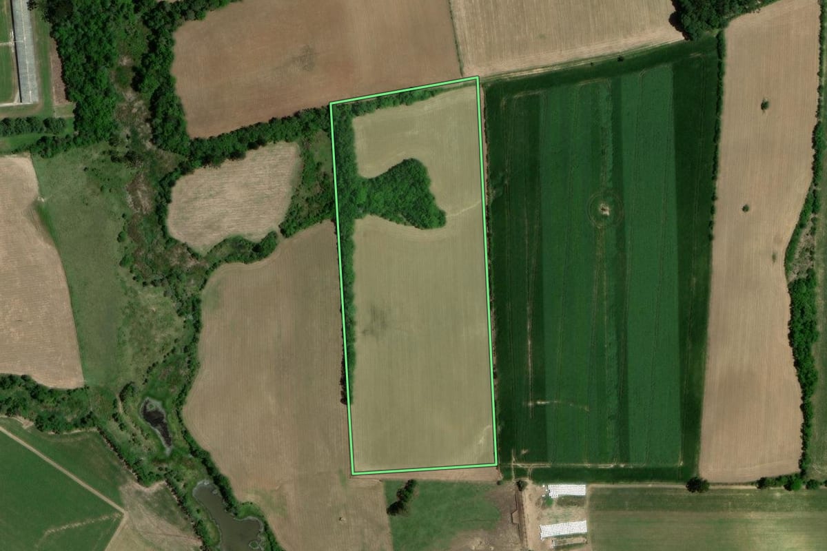 Imagem de satélite do imóvel rural em Lapa (PR), com o contorno declarado no CAR desenhado por cima.