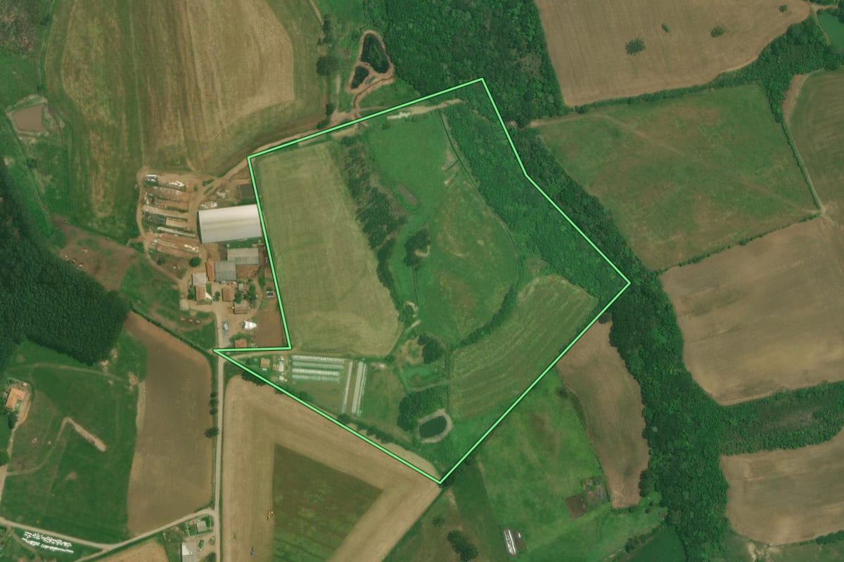 Imagem de satélite do imóvel rural em Lapa (PR), com o contorno declarado no CAR desenhado por cima.
