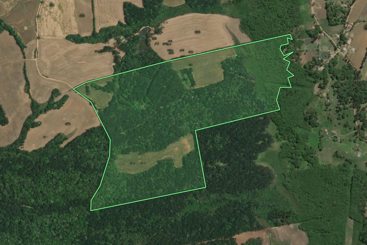 Imagem de satélite do imóvel rural em Lapa (PR), com o contorno declarado no CAR desenhado por cima.