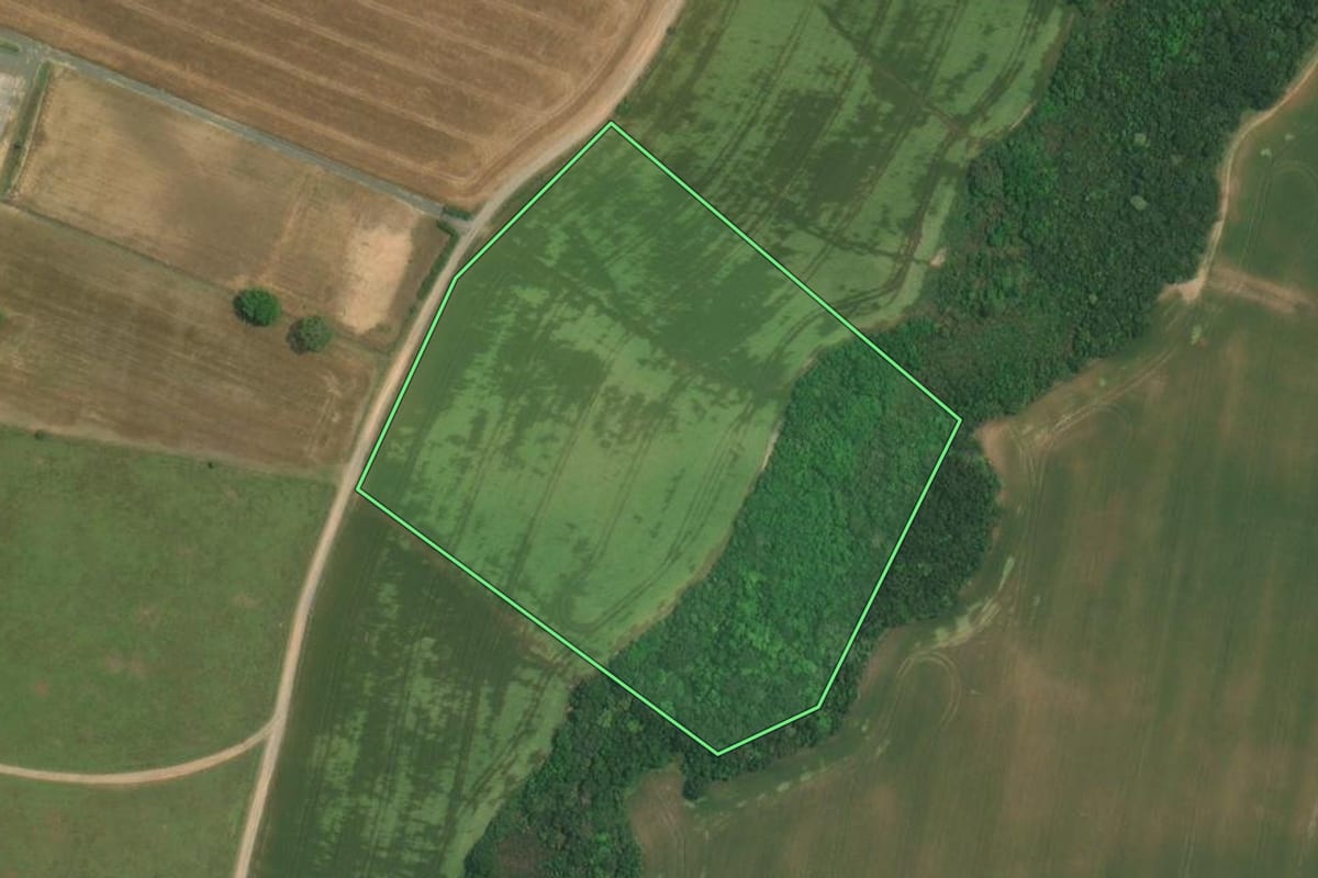 Imagem de satélite do imóvel rural em Lapa (PR), com o contorno declarado no CAR desenhado por cima.