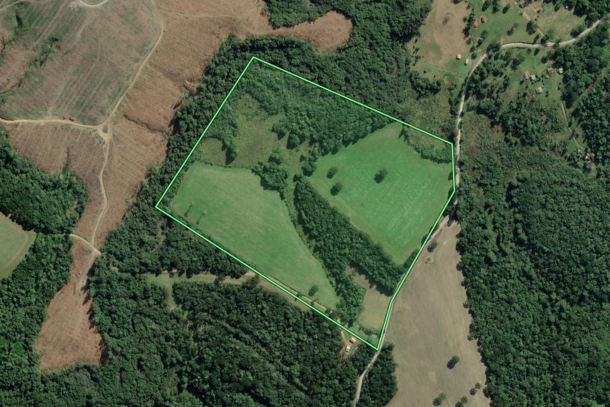 Imagem de satélite do imóvel rural em Lapa (PR), com o contorno declarado no CAR desenhado por cima.