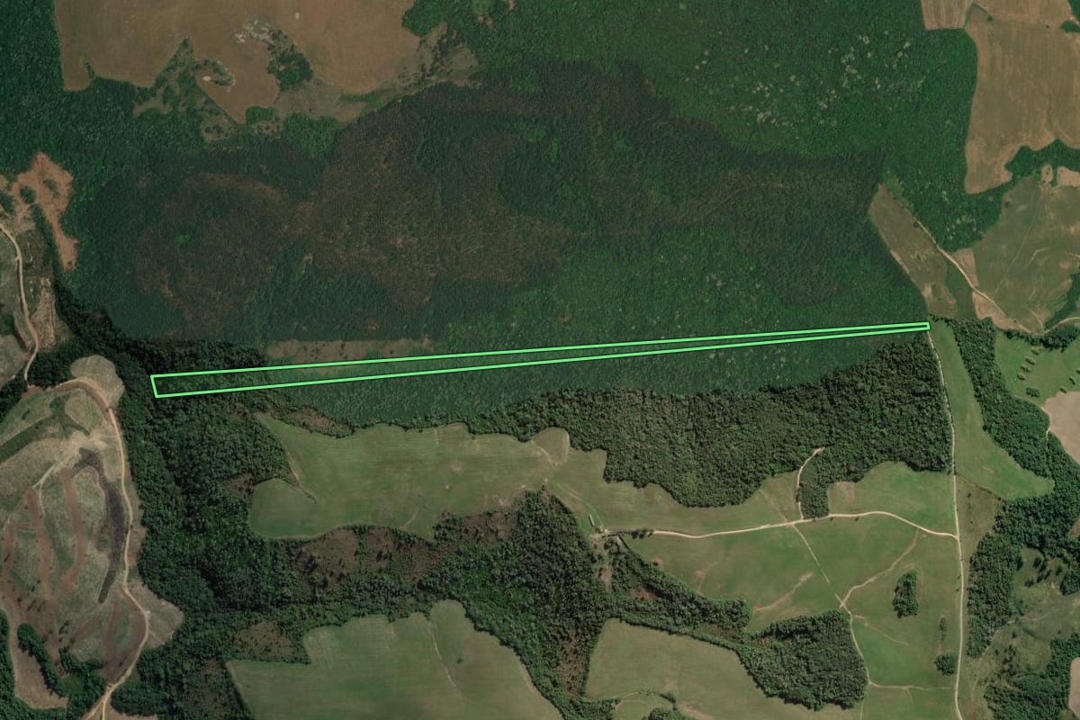 Imagem de satélite do imóvel rural em Lapa (PR), com o contorno declarado no CAR desenhado por cima.