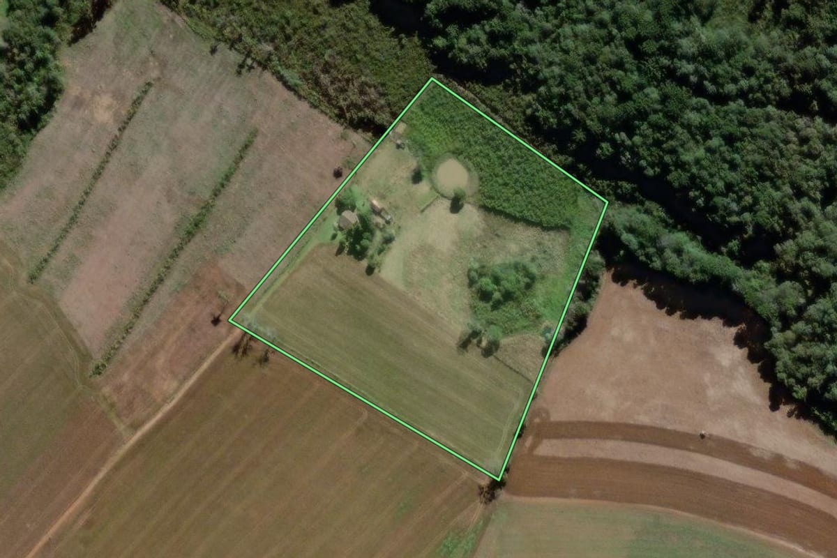 Imagem de satélite do imóvel rural em Lapa (PR), com o contorno declarado no CAR desenhado por cima.