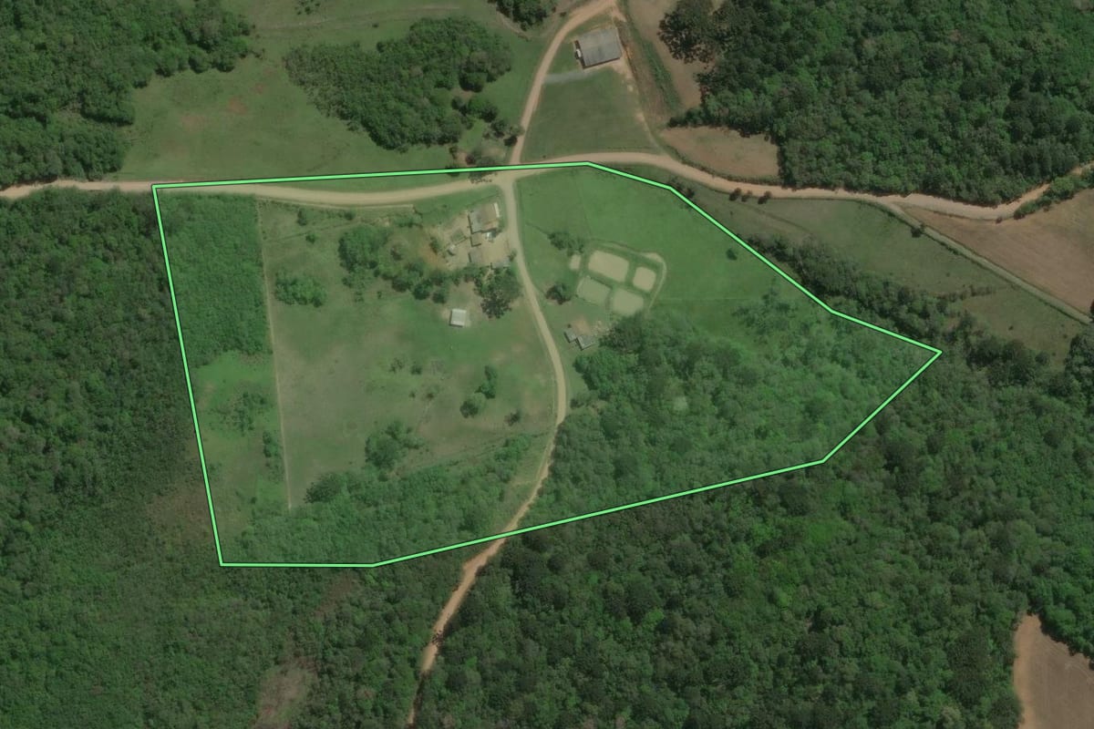Imagem de satélite do imóvel rural em Lapa (PR), com o contorno declarado no CAR desenhado por cima.