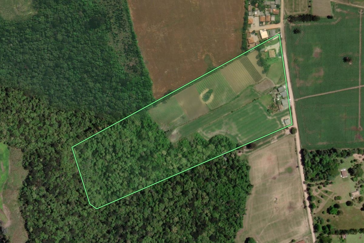 Imagem de satélite do imóvel rural em Lapa (PR), com o contorno declarado no CAR desenhado por cima.