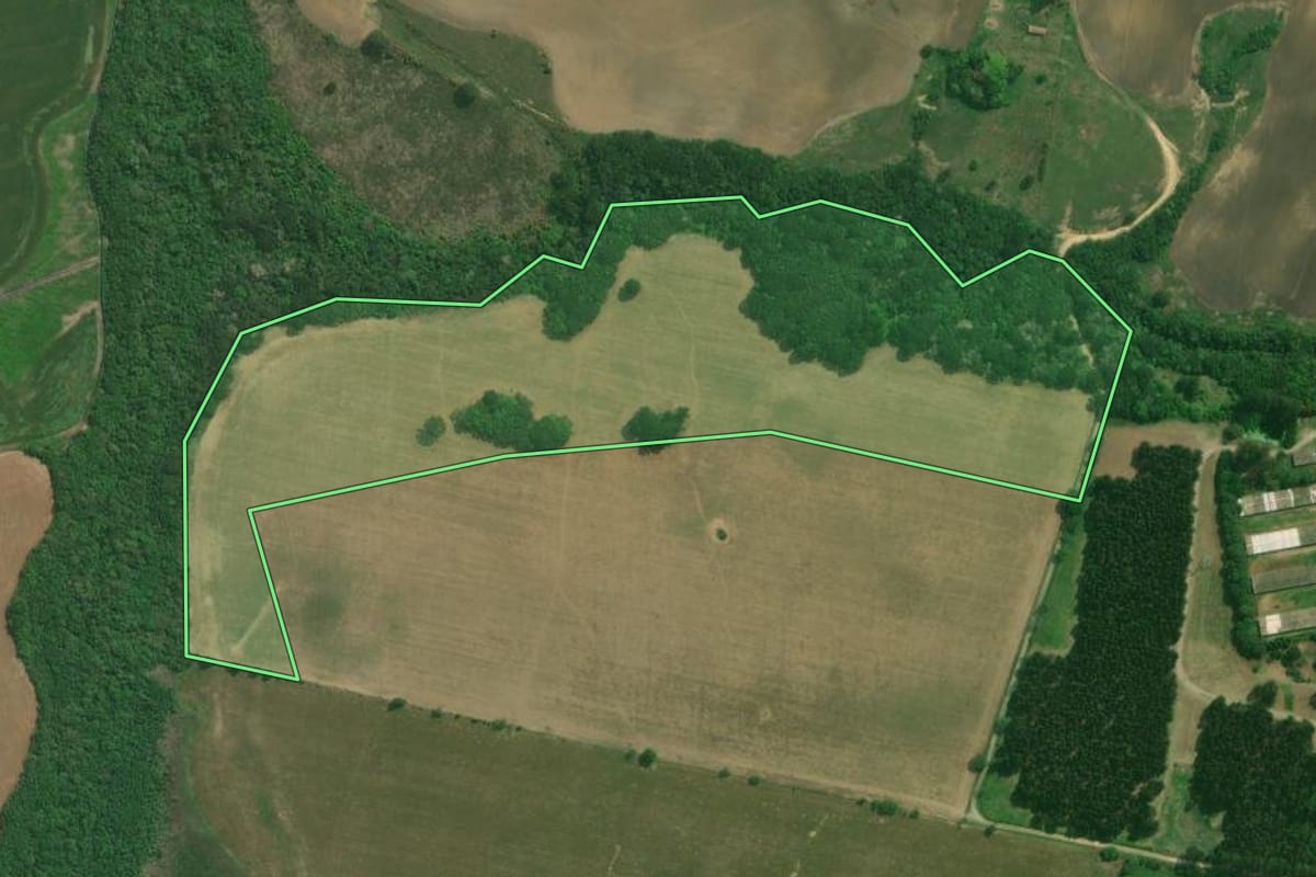 Imagem de satélite do imóvel rural em Lapa (PR), com o contorno declarado no CAR desenhado por cima.