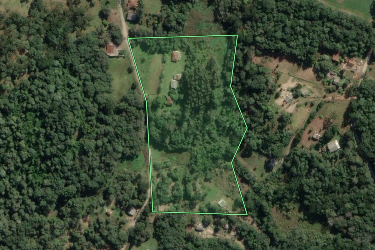 Imagem de satélite do imóvel rural em Lapa (PR), com o contorno declarado no CAR desenhado por cima.