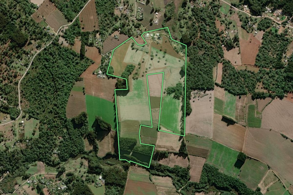 Imagem de satélite do imóvel rural em Lapa (PR), com o contorno declarado no CAR desenhado por cima.