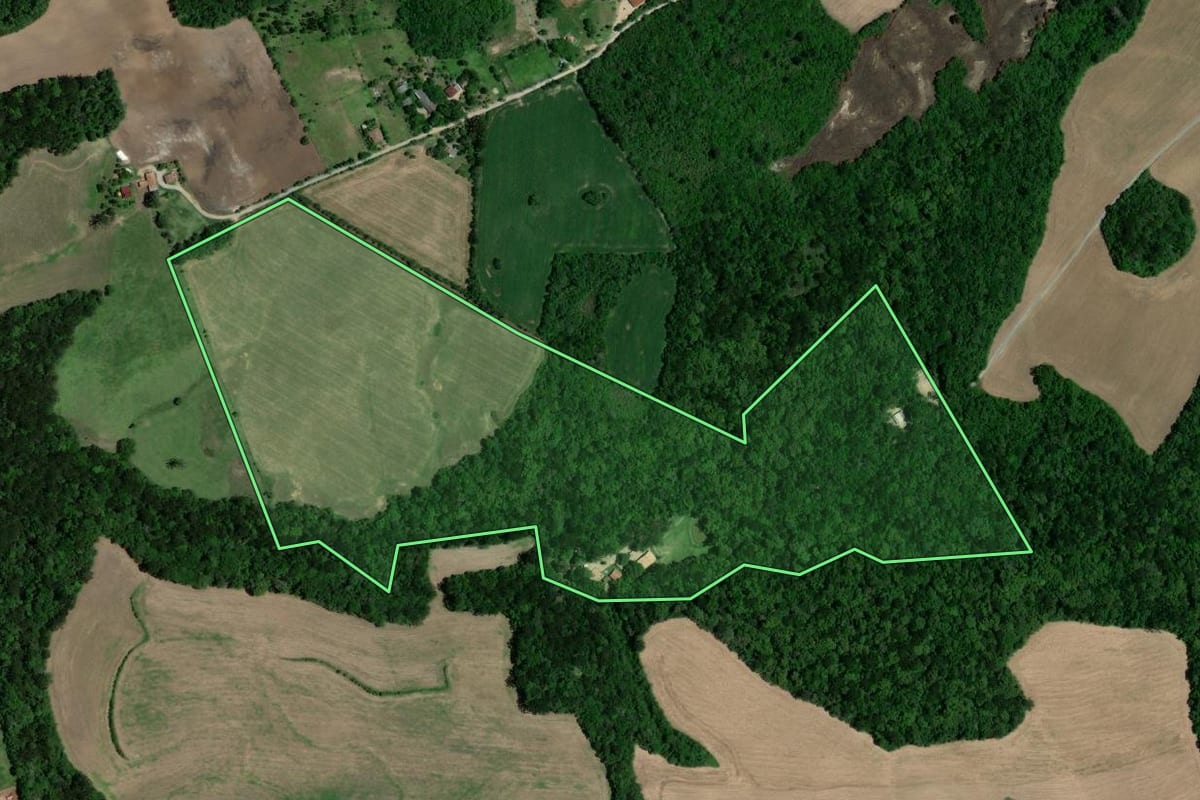 Imagem de satélite do imóvel rural em Lapa (PR), com o contorno declarado no CAR desenhado por cima.