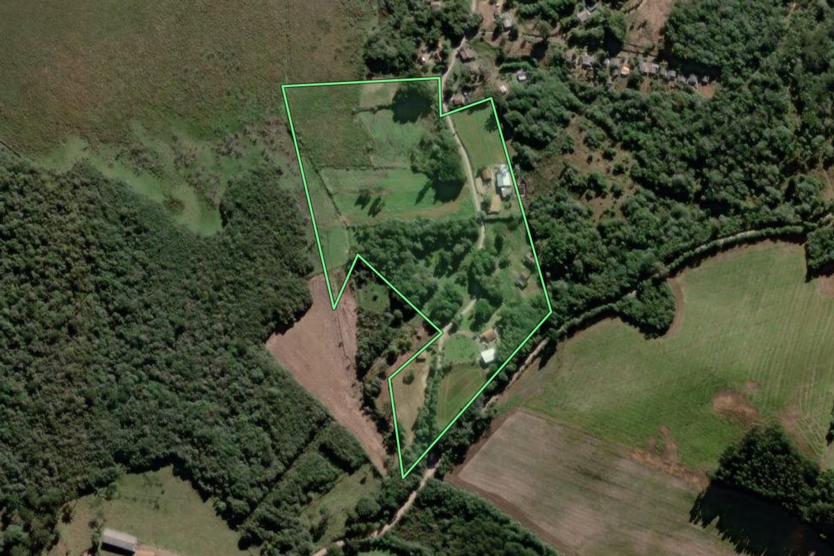 Imagem de satélite do imóvel rural em Lapa (PR), com o contorno declarado no CAR desenhado por cima.