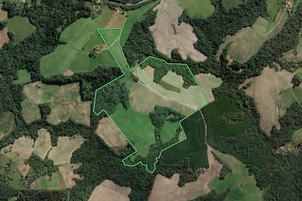 Imagem de satélite do imóvel rural em Lapa (PR), com o contorno declarado no CAR desenhado por cima.