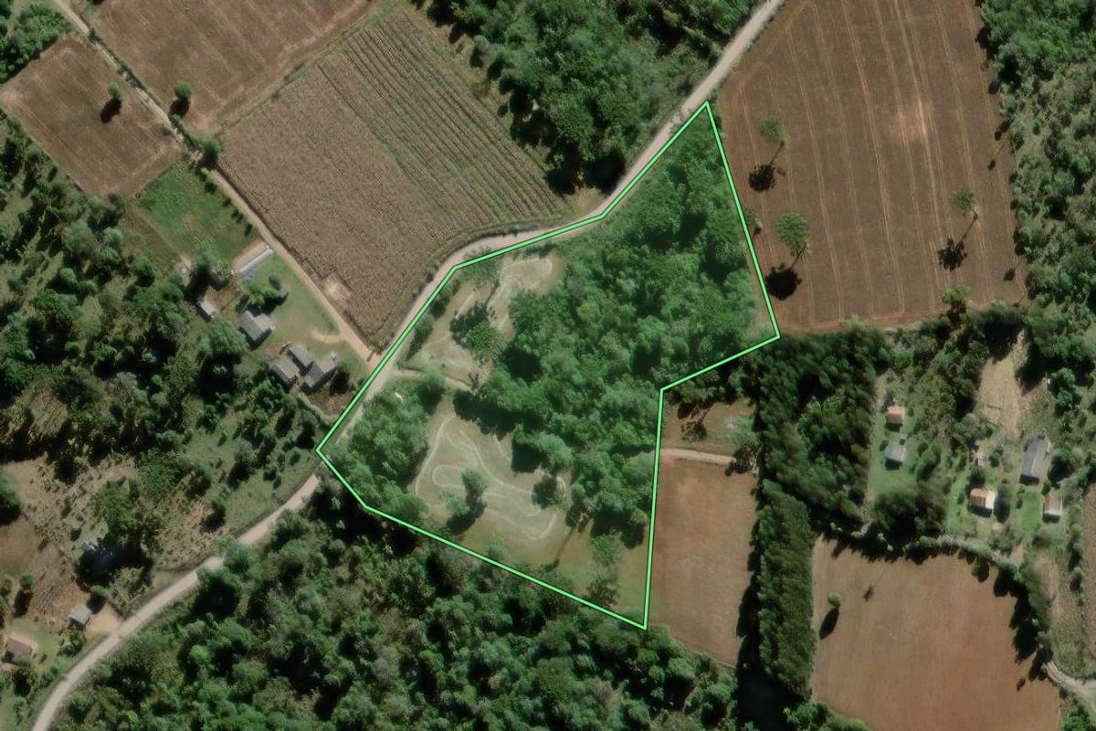 Imagem de satélite do imóvel rural em Lapa (PR), com o contorno declarado no CAR desenhado por cima.