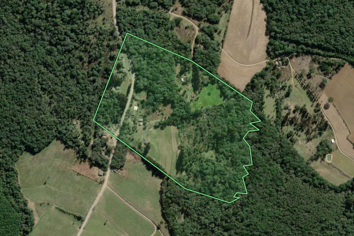 Imagem de satélite do imóvel rural em Lapa (PR), com o contorno declarado no CAR desenhado por cima.