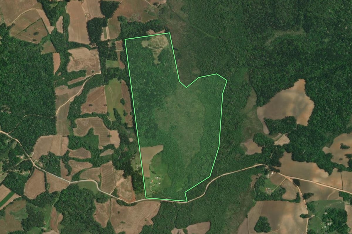 Imagem de satélite do imóvel rural em Lapa (PR), com o contorno declarado no CAR desenhado por cima.