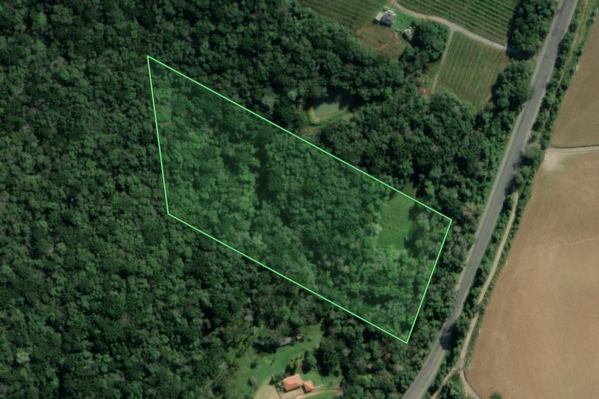 Imagem de satélite do imóvel rural em Lapa (PR), com o contorno declarado no CAR desenhado por cima.