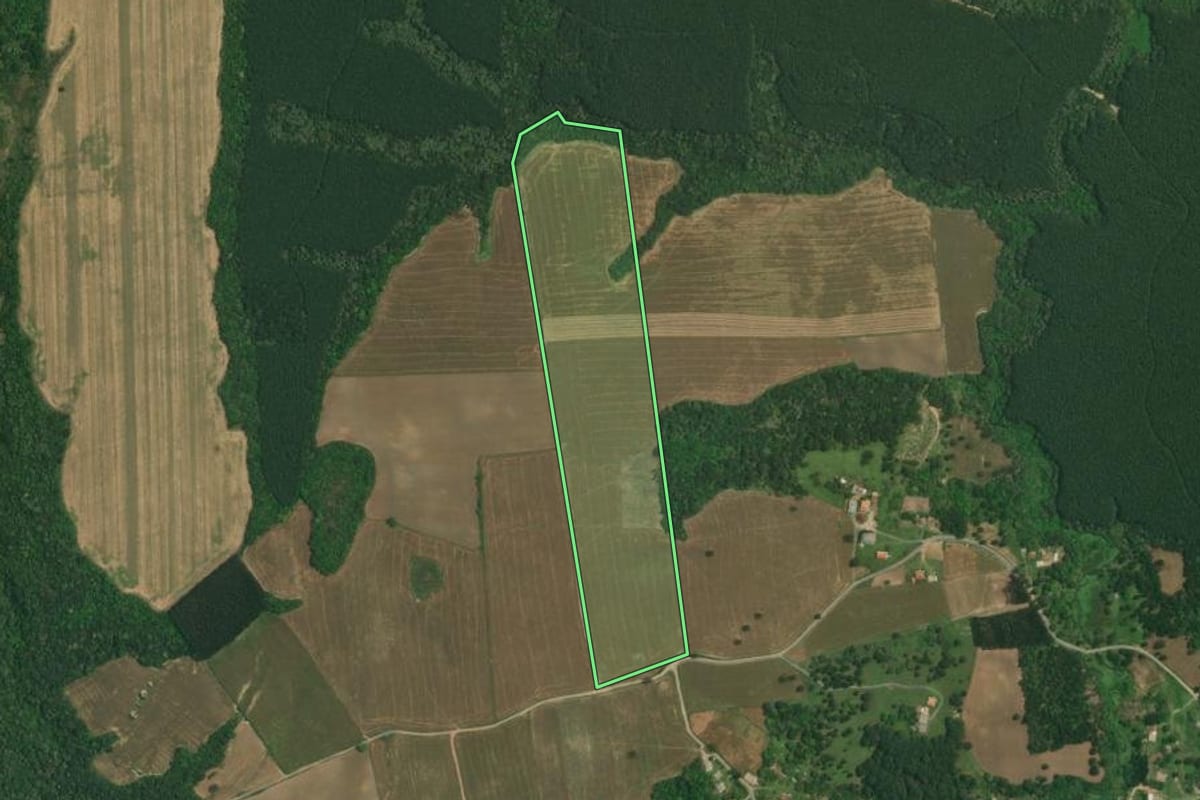 Imagem de satélite do imóvel rural em Lapa (PR), com o contorno declarado no CAR desenhado por cima.