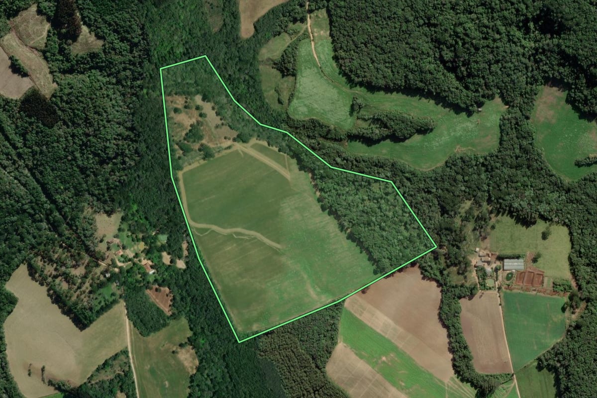 Imagem de satélite do imóvel rural em Lapa (PR), com o contorno declarado no CAR desenhado por cima.