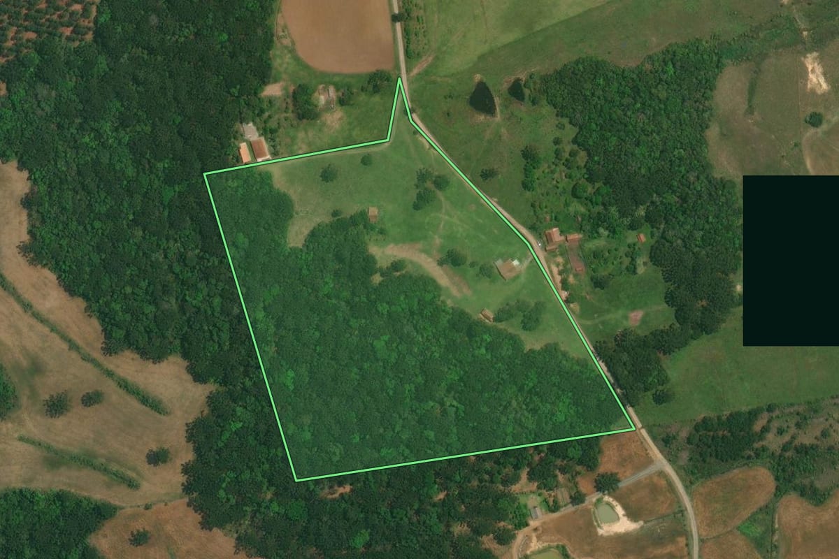 Imagem de satélite do imóvel rural em Lapa (PR), com o contorno declarado no CAR desenhado por cima.