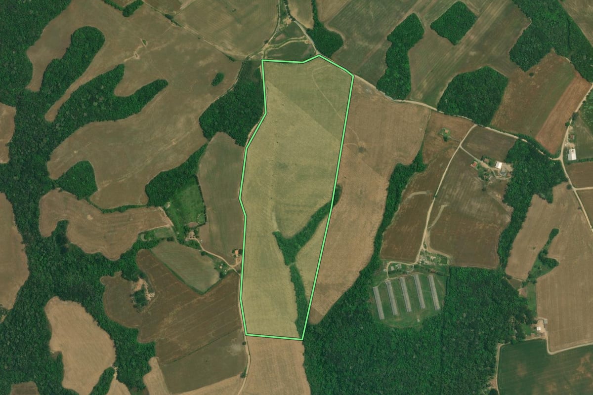 Imagem de satélite do imóvel rural em Lapa (PR), com o contorno declarado no CAR desenhado por cima.