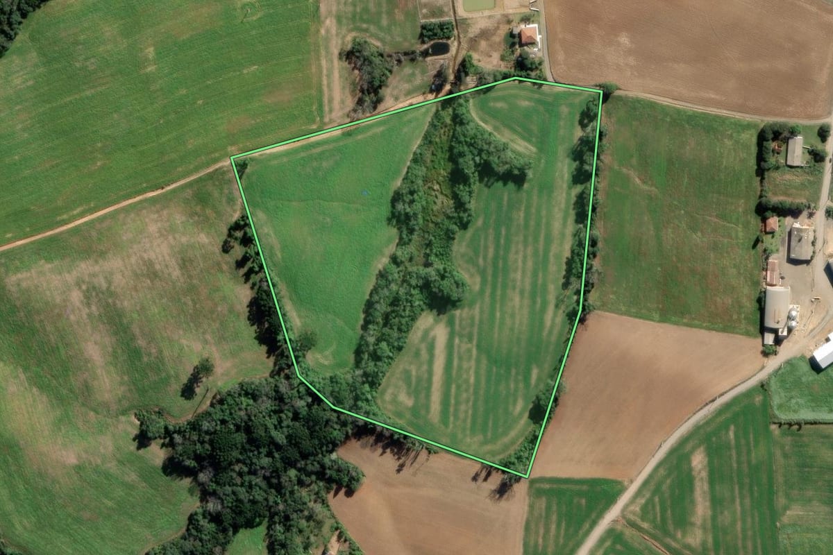 Imagem de satélite do imóvel rural em Lapa (PR), com o contorno declarado no CAR desenhado por cima.