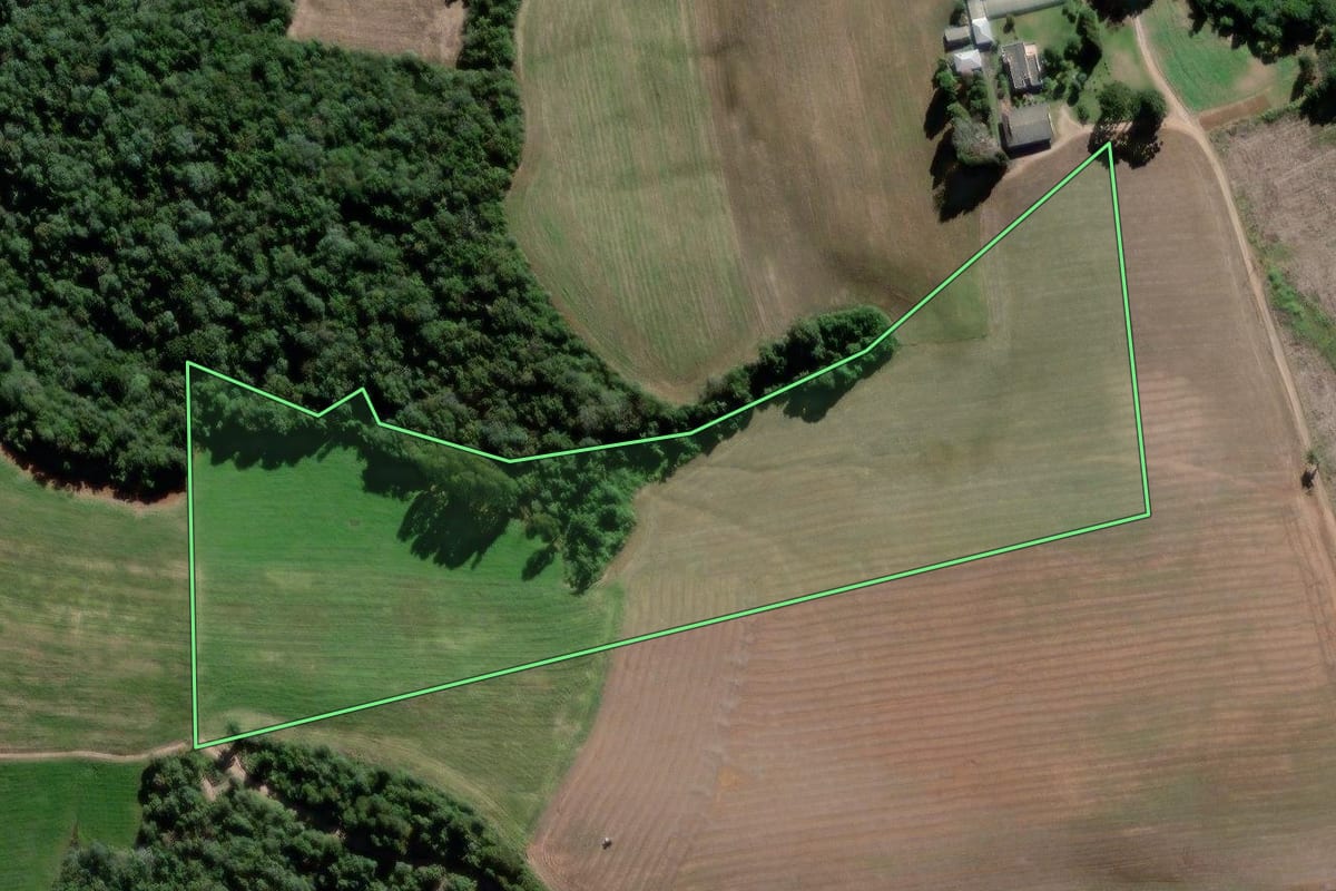 Imagem de satélite do imóvel rural em Lapa (PR), com o contorno declarado no CAR desenhado por cima.